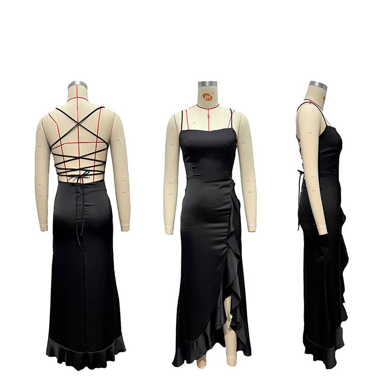 Summer Socialite Sexy Spaghetti Strap Ruffle Slit Formal Dress Women Bella Mia